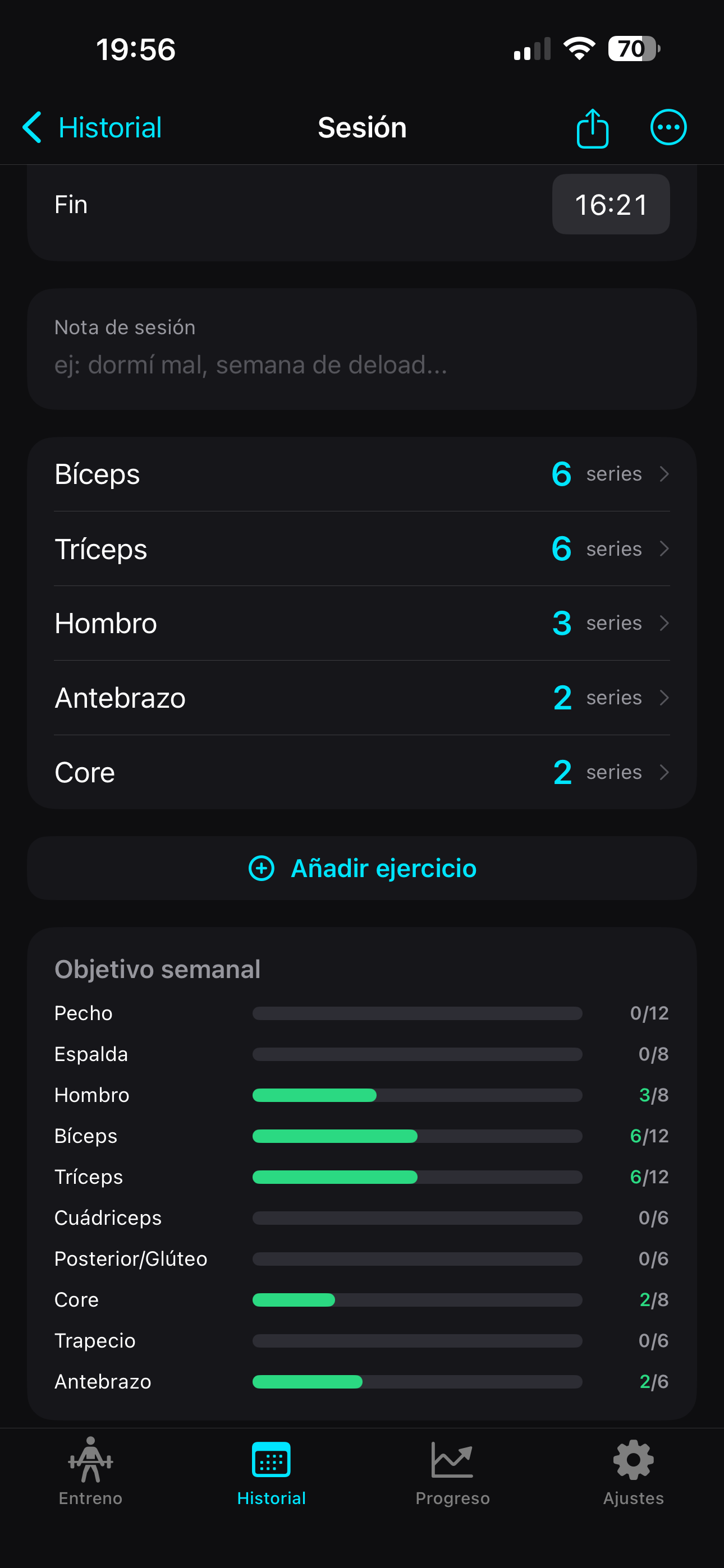 GymSets session detail